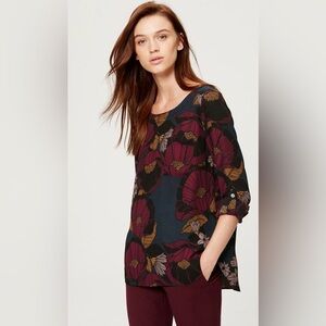 Loft Poppies Print Scoop Neck Blouse